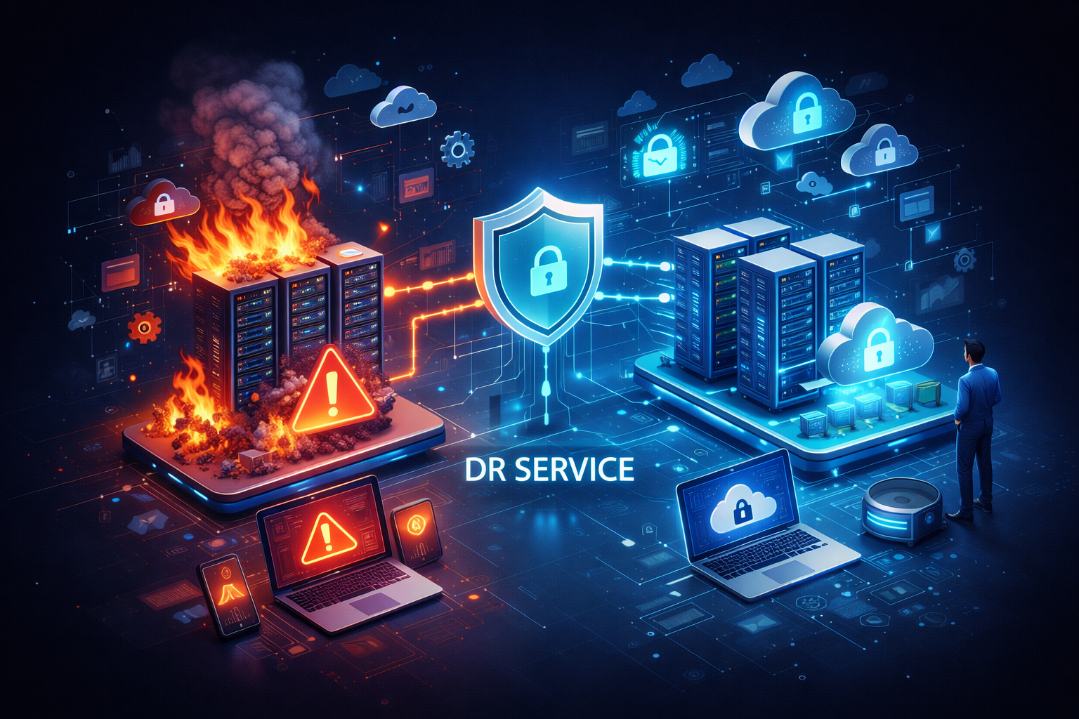 Cloud disaster recovery illustration